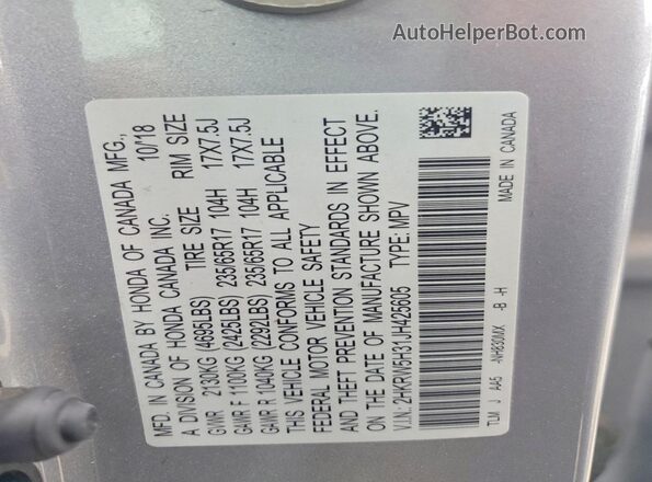 2HKRW5H31JH425605 2018 HONDA CRV Silver 