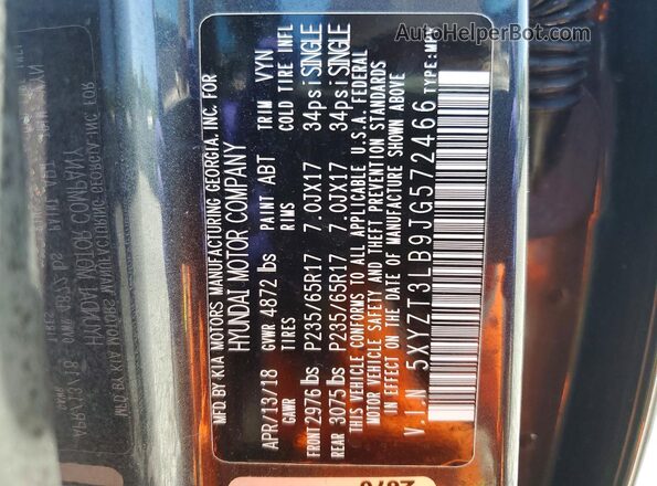 5XYZT3LB9JG572466 2018 HYUNDAI SANTA Gray 