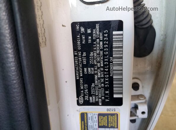 5XXGT4L3XLG392345 2020 KIA OPTIMA White 