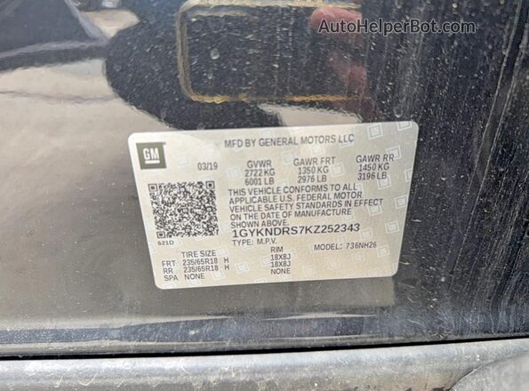 1GYKNDRS7KZ252343 2019 CADILLAC XT5 Серый 