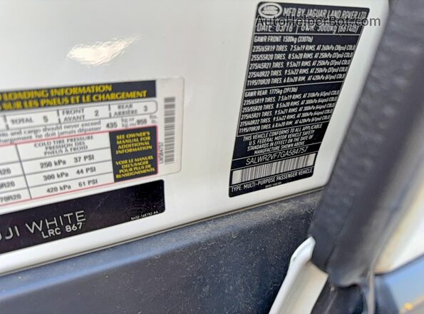 SALWR2VF7GA584757 2016 LAND ROVER RANGE White უკანა სალონის ხედი