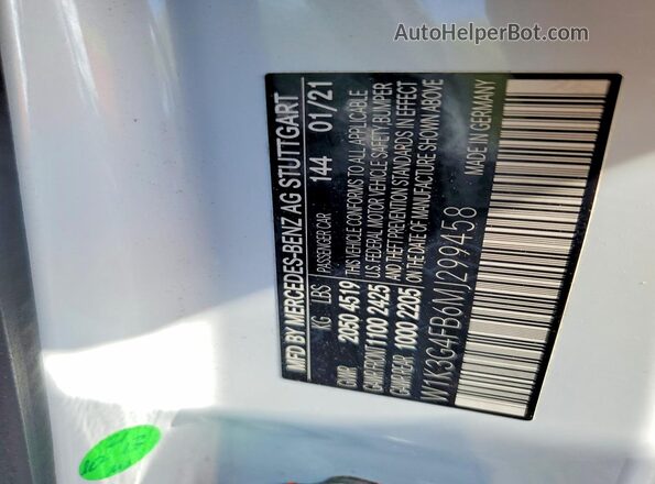 W1K3G4FB6MJ299458 2021 MERCEDES-BENZ A White Widok naklejki z numerem VIN
