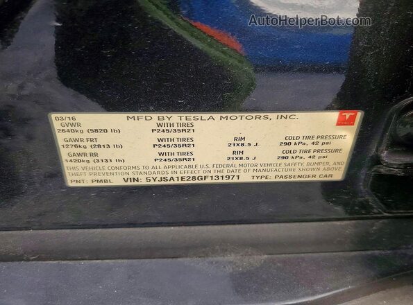 5YJSA1E28GF131971 2016 TESLA MODEL S Black 