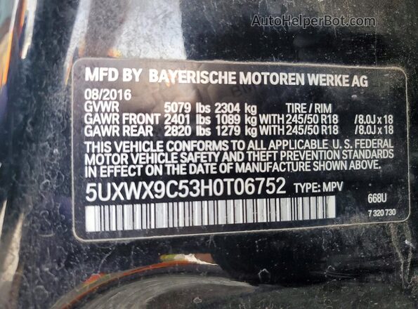 5UXWX9C53H0T06752 2017 BMW X3 Black Widok wnętrza 360 stopni