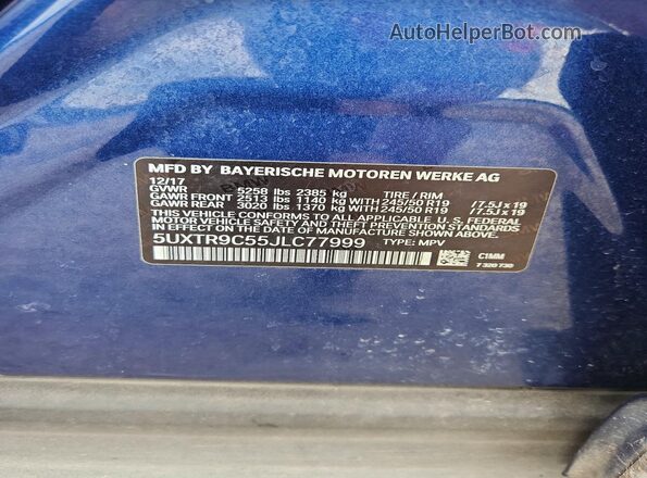 5UXTR9C55JLC77999 2018 BMW X3 Blue 