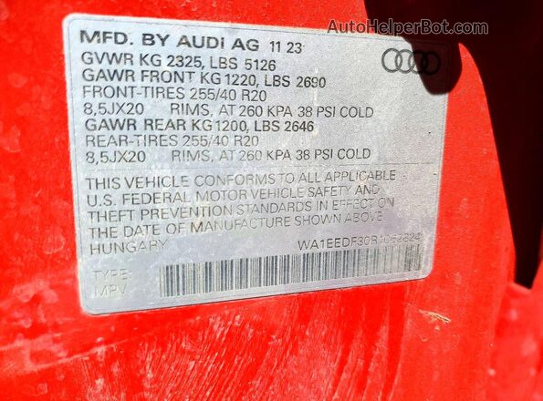 WA1EEDF30R1062824 2024 AUDI Q3 Red სალონის 360-გრადუსიანი ხედი