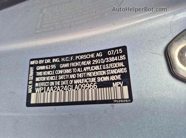 WP1AA2A24GLA09966 2016 PORSCHE CAYENNE Blue Հետևի նստատեղերի տեսք