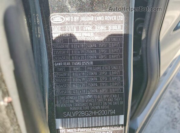 SALVP2BG2HH200794 2017 LAND ROVER RANGE ROVER Black 