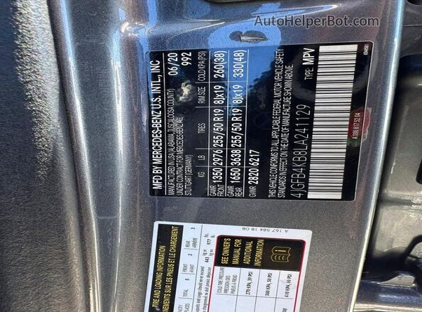 4JGFB4KB8LA241129 2020 MERCEDES-BENZ GLE Blue Вид задньої частини салону
