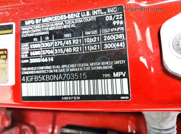 4JGFB5KB0NA703515 2022 MERCEDES-BENZ GLE Red 