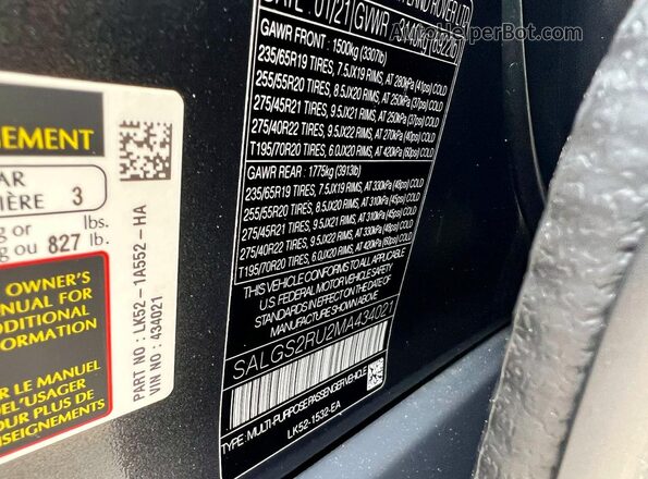 SALGS2RU2MA434021 2021 LAND ROVER RANGE Gray Սալոնի հետևի տեսք