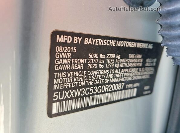 5UXXW3C53G0R20087 2016 BMW X4 Серебряный 