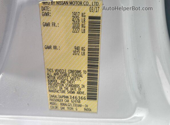 1N4AL3AP9HN346366 2017 NISSAN ALTIMA White 