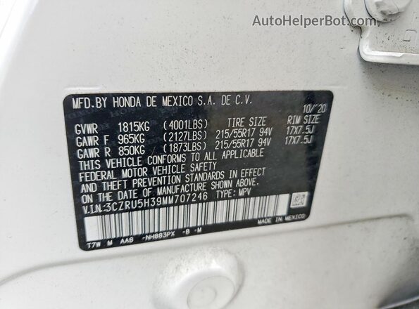 3CZRU5H39MM707246 2021 HONDA HR-V White 360 interior view