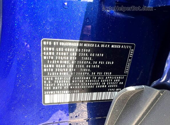 3VVWX7B22NM021905 2022 VOLKSWAGEN TAOS Blue 