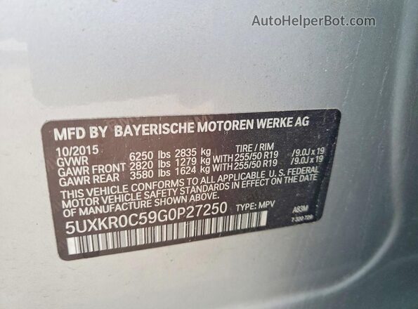 5UXKR0C59G0P27250 2016 BMW X5 Silver 