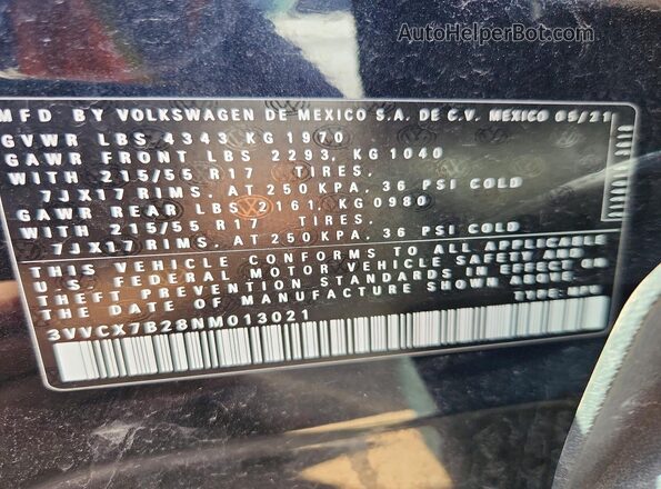3VVCX7B28NM013021 2022 VOLKSWAGEN TAOS Black Սալոնի 360 աստիճան տեսք