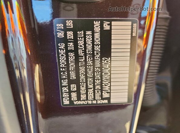 WP1AA2AYXKDA04052 2019 PORSCHE CAYENNE Burgundy VIN კოდის სტიკერის ხედი