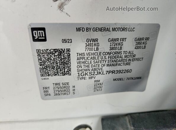 1GKS2JKL7PR392260 2023 GMC YUKON White 