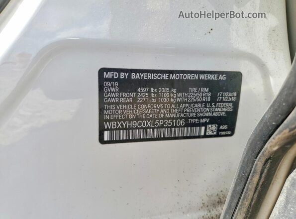 WBXYH9C0XL5P35106 2020 BMW X2 White 