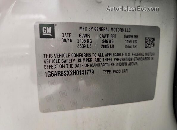 1G6AR5SX2H0141779 2017 CADILLAC CTS White 