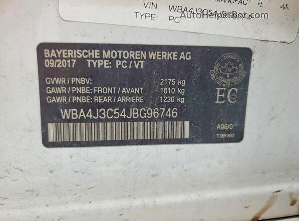 WBA4J3C54JBG96746 2018 BMW 7 SERIES Белый 