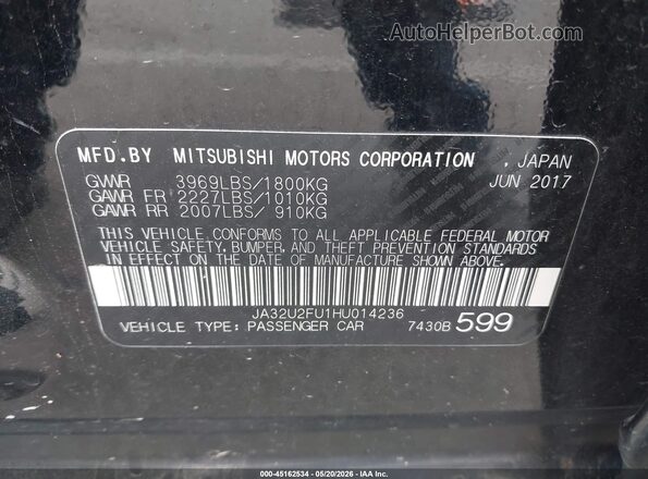 JA32U2FU1HU014236 2017 MITSUBISHI LANCER Black Vista del compartimento del motor