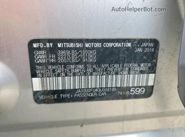 JA32U2FU4GU008185 2016 MITSUBISHI LANCER Silver VIN კოდის სტიკერის ხედი
