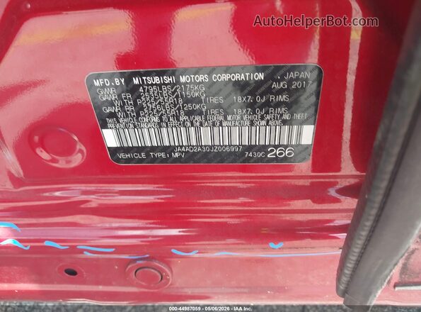 JA4AD2A30JZ006997 2018 MITSUBISHI OUTLANDER Red Widok komory silnika