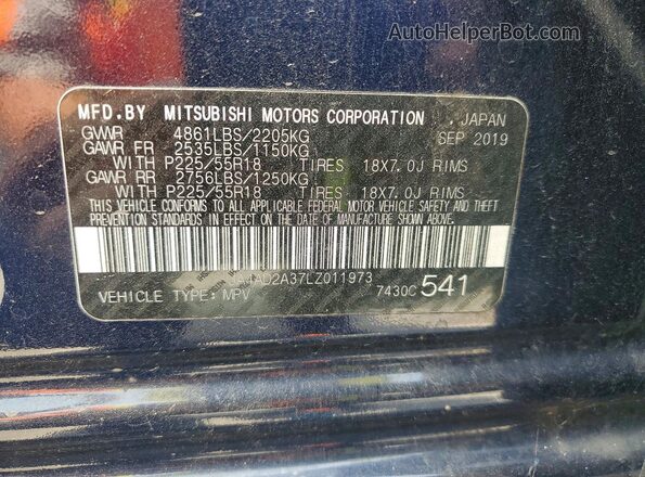 JA4AD2A37LZ011973 2020 MITSUBISHI OUTLANDER Blue 