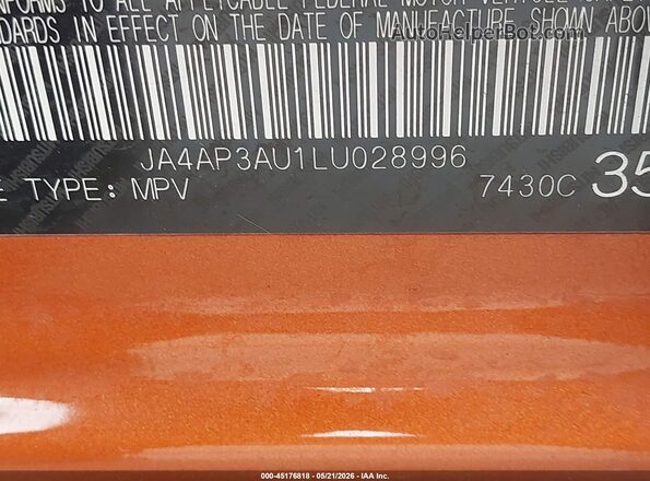 JA4AP3AU1LU028996 2020 MITSUBISHI OUTLANDER SPORT Оранжевый Вид подкапотного пространства