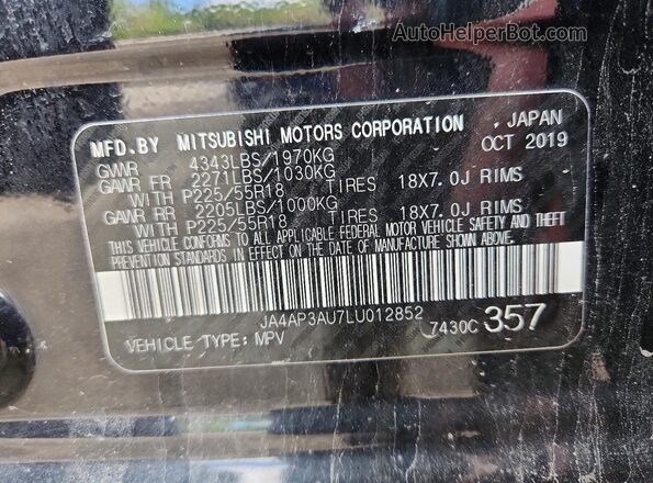 JA4AP3AU7LU012852 2020 MITSUBISHI OUTLANDER Black Вид наклейки з VIN-кодом