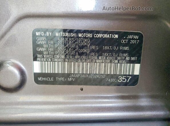 JA4AP3AUXJZ024252 2018 MITSUBISHI OUTLANDER Cream 