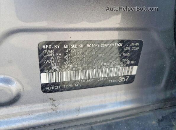 JA4AP3AUXLU030357 2020 MITSUBISHI OUTLANDER Silver 