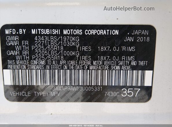 JA4AP3AW1JU005331 2018 MITSUBISHI OUTLANDER SPORT White Engine compartment view