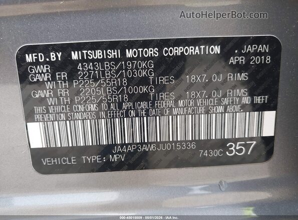 JA4AP3AW6JU015336 2018 MITSUBISHI OUTLANDER SPORT Gray Widok komory silnika