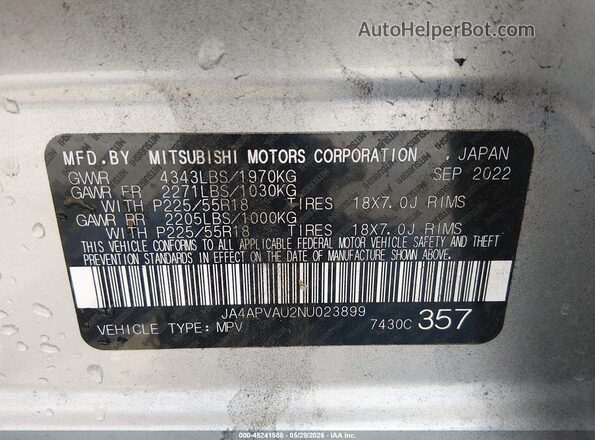 JA4APVAU2NU023899 2022 MITSUBISHI OUTLANDER SPORT Silver Շարժիչի բաժամունքի տեսք