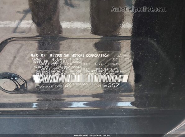 JA4APVAU7MU011620 2021 MITSUBISHI OUTLANDER SPORT Black Widok komory silnika