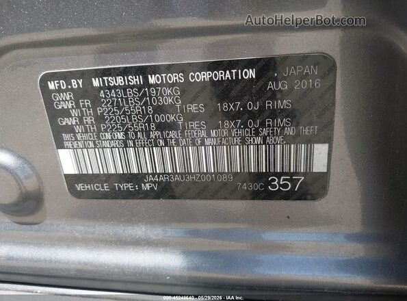 JA4AR3AU3HZ001089 2017 MITSUBISHI OUTLANDER SPORT Серый Вид подкапотного пространства