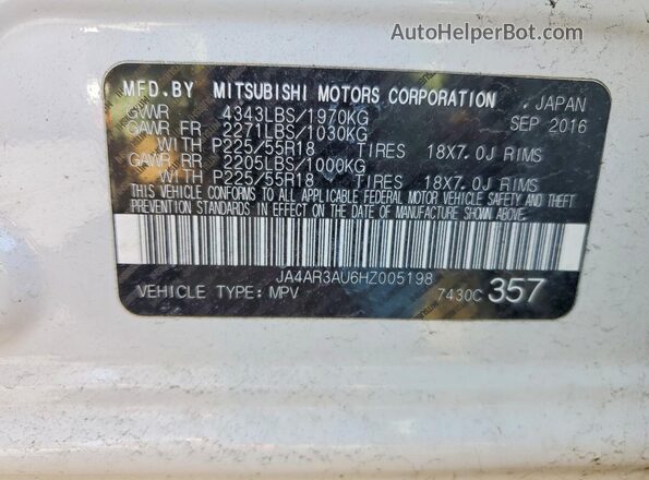 JA4AR3AU6HZ005198 2017 MITSUBISHI OUTLANDER White 