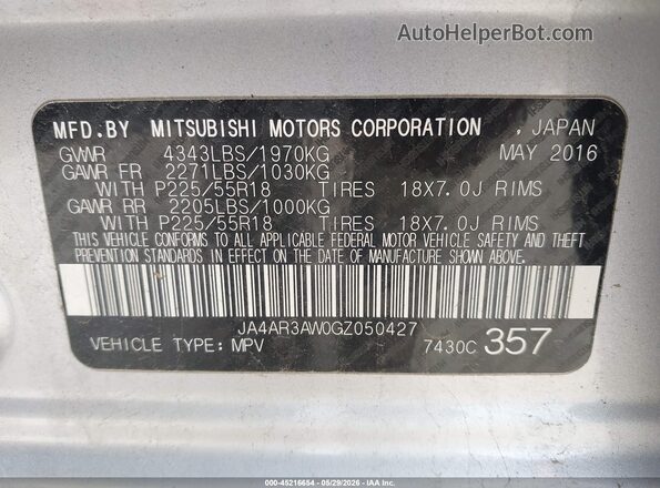 JA4AR3AW0GZ050427 2016 MITSUBISHI OUTLANDER SPORT Silver ძრავის განყოფილების ხედი