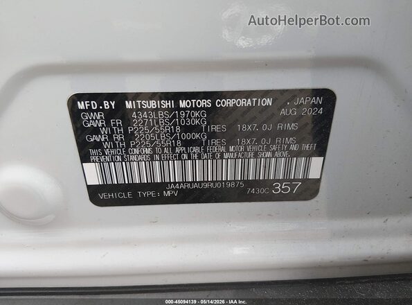 JA4ARUAU9RU019875 2024 MITSUBISHI OUTLANDER SPORT White Engine compartment view