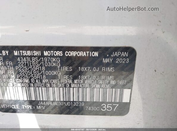 JA4ARUAUXPU013239 2023 MITSUBISHI OUTLANDER SPORT White Вид підкапотного простору