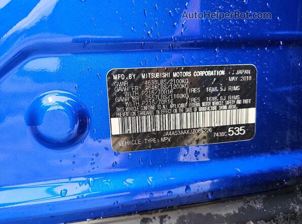 JA4AS3AAXJZ065226 2018 MITSUBISHI ECLIPSE Blue Սալոնի 360 աստիճան տեսք