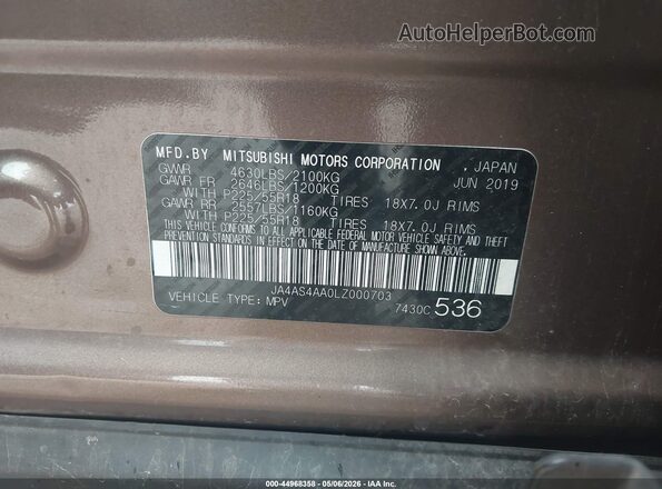JA4AS4AA0LZ000703 2020 MITSUBISHI ECLIPSE CROSS Brown Widok komory silnika