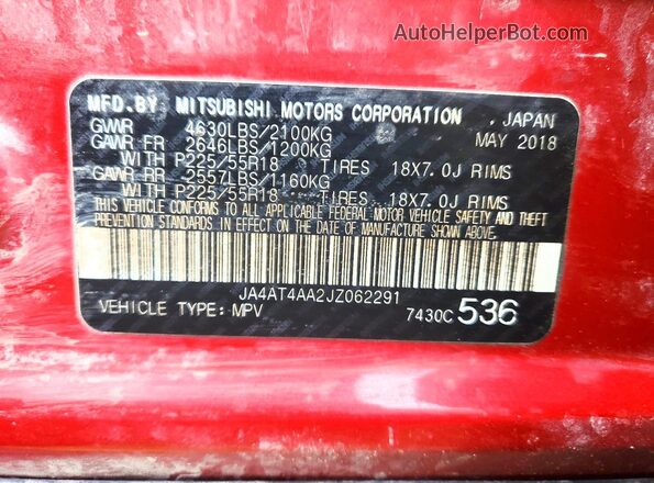 JA4AT4AA2JZ062291 2018 MITSUBISHI ECLIPSE Красный 