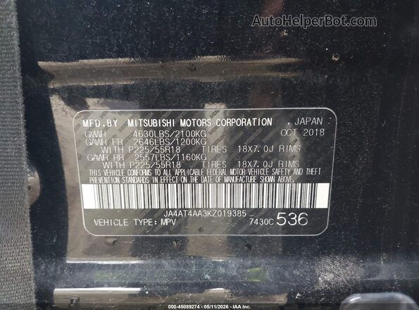 JA4AT4AA3KZ019385 2019 MITSUBISHI ECLIPSE CROSS Black Engine compartment view
