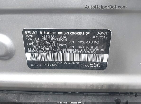 JA4AT4AA3LZ009795 2020 MITSUBISHI ECLIPSE CROSS Silver ძრავის განყოფილების ხედი