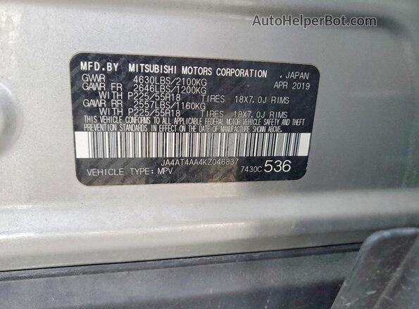 JA4AT4AA4KZ046837 2019 MITSUBISHI ECLIPSE Silver 