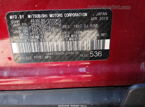 JA4AT5AA2KZ048236 2019 MITSUBISHI ECLIPSE CROSS Red ძრავის განყოფილების ხედი